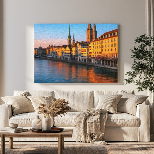 Zurich, Switzerland | Limmat River Old Town | Original Series Gallery Canvas