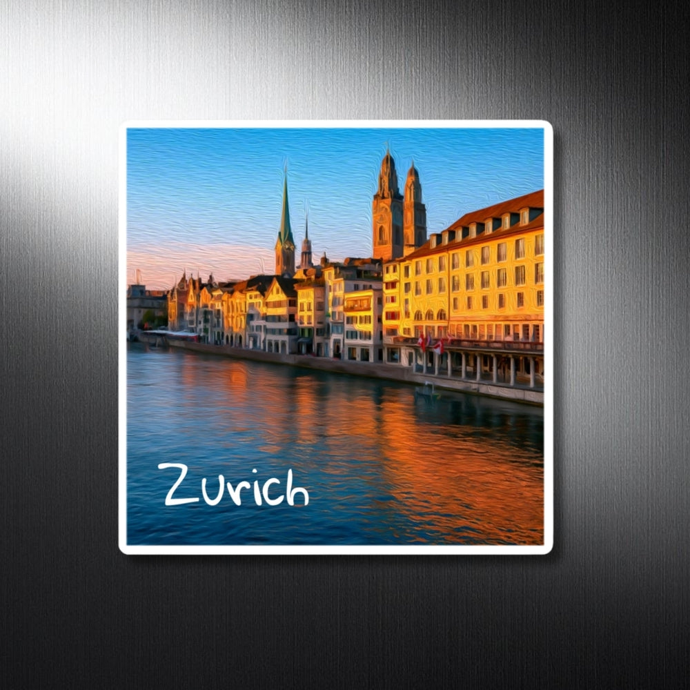 Zurich, Switzerland | Limmat River Old Town | Original Series Decorative Magnet